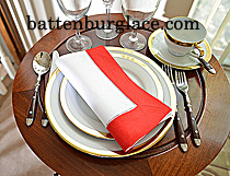 White Hemstitch Napkin with Red colored Trim Border. Each.